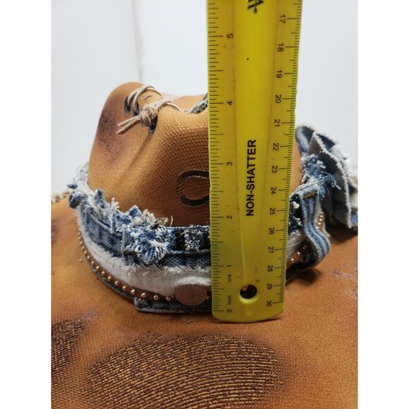 Distressed Western Cowgirl Hat W/ Denim Trim & Custom Stitching Boho Look main image 11